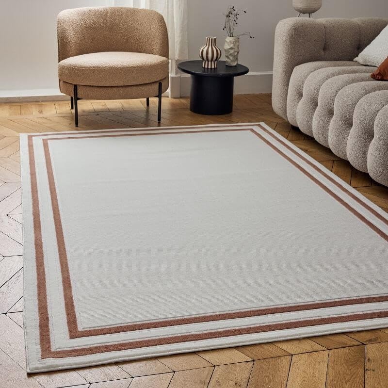 THE RUGS Carmel Modern Area Rug, Stain-Resistant, Non-Shedding, Durable Rugs for Living Room and Bedroom [ Bordered Terra