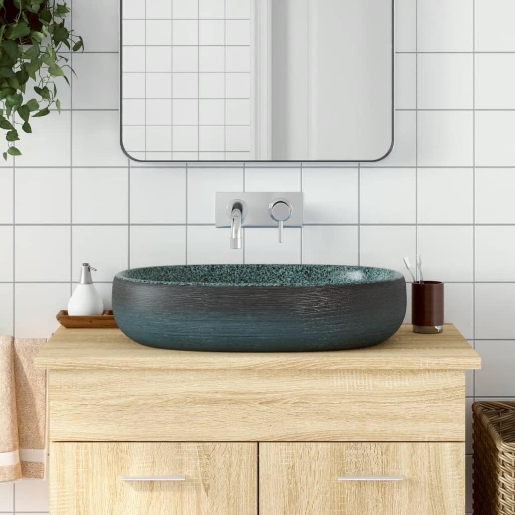 Genérico Lavabo sobre encimera Ovalado cerámica Turquesa 59x40x14 cm,Bricolaje,Fontanería,Piezas para fontanería,Lavabos y fregaderos,Lavabos-155101