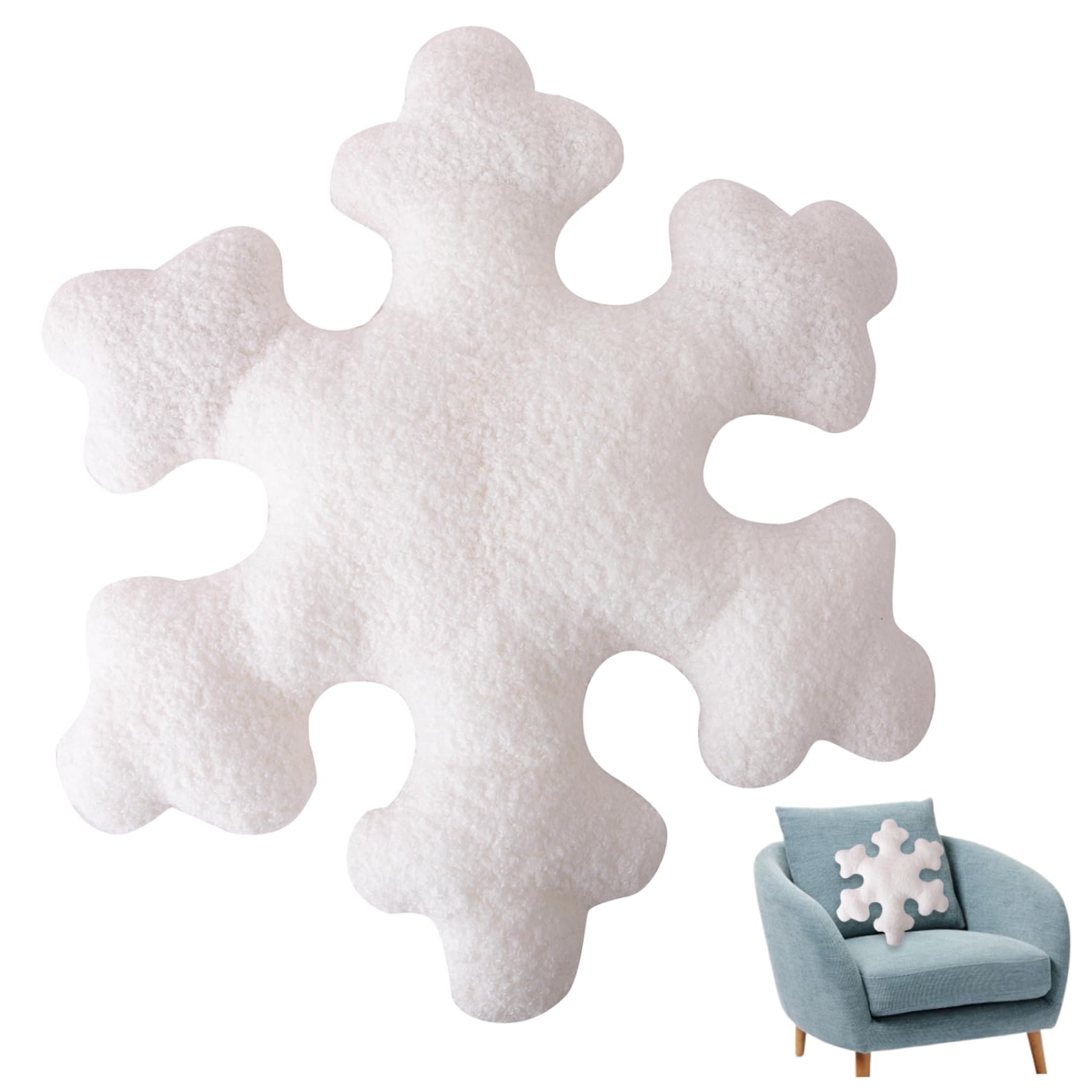Hperu White 16X16 Inch Snowflake Shaped Pillow, Soft Plush Cute Decorative Winter Throw Pillow For Couch, Sofa, Bed, Christmas Home Decor (White) - Snowflake Shaped