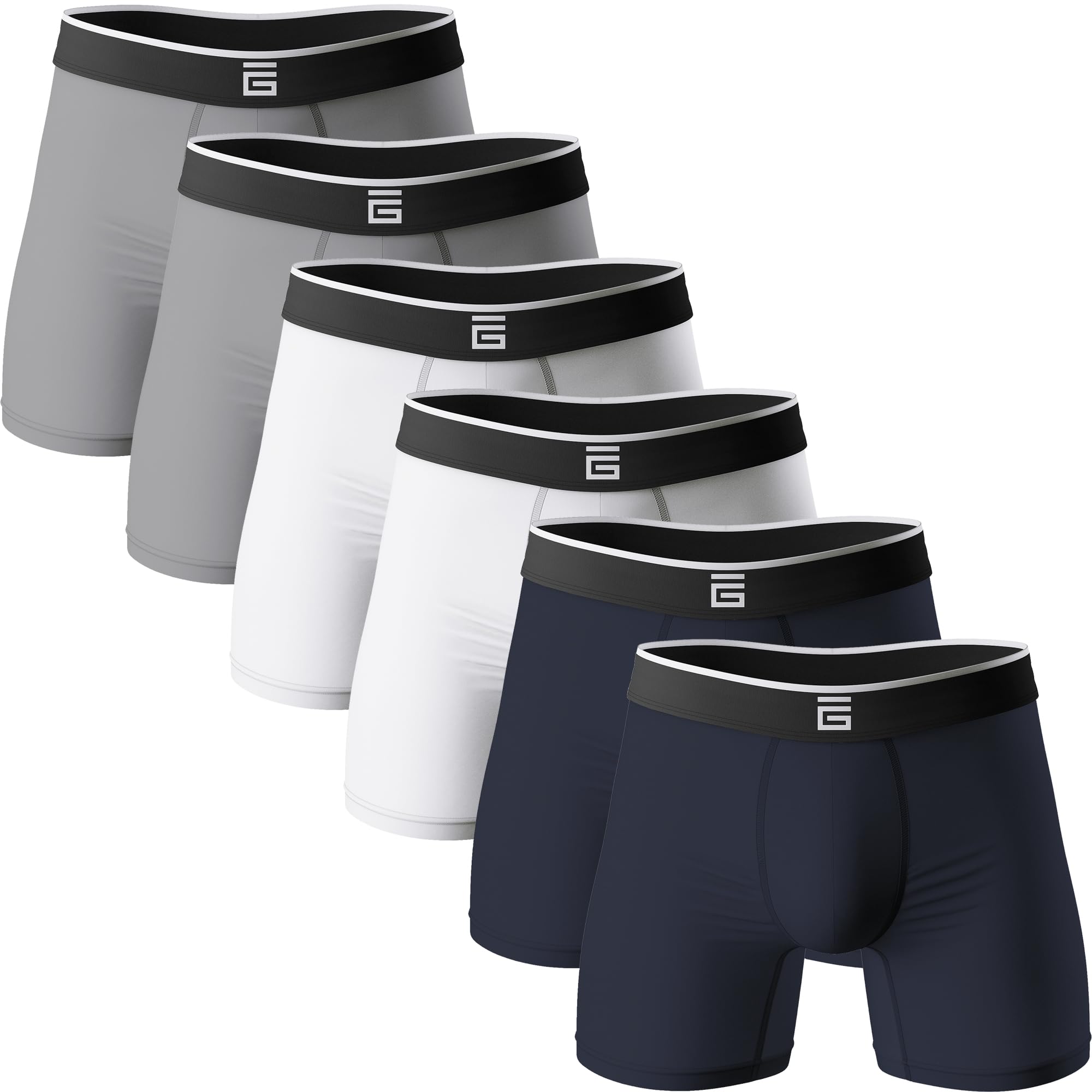 Giovici Mens Boxers Bamboo Anti Chafing Soft Comfortable Boxer Briefs Longer Leg - Boxer Shorts Multipack - Moisture Wicking Technology (6 Pack, Multi, M)