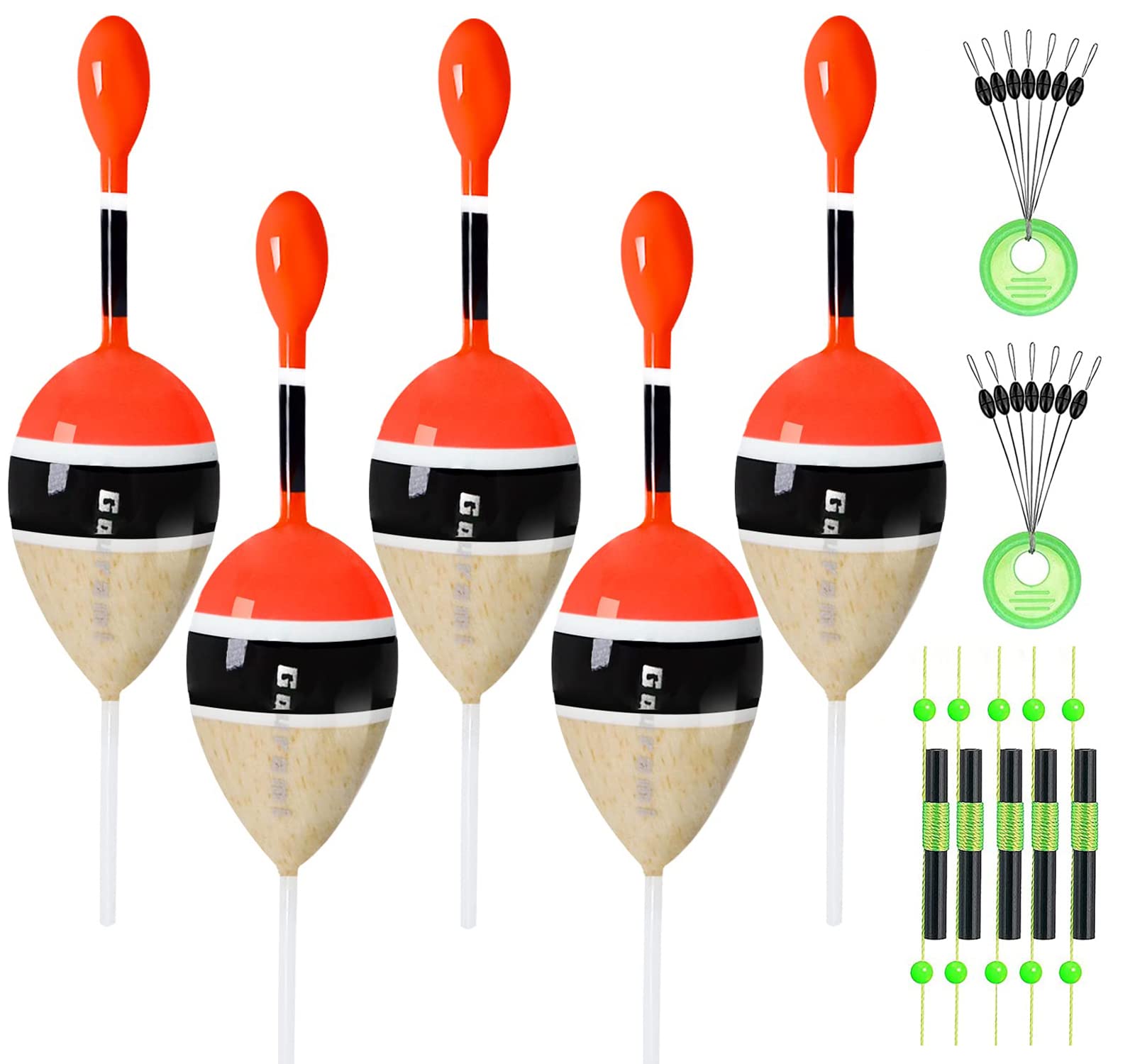 Gourami Slip Bobbers Floats Kit,Balsa Wood Slide Bobbers with Bobbers Stops,Fishing Floats and Bobbers for Crappie Panfish Bass Trout Fishing