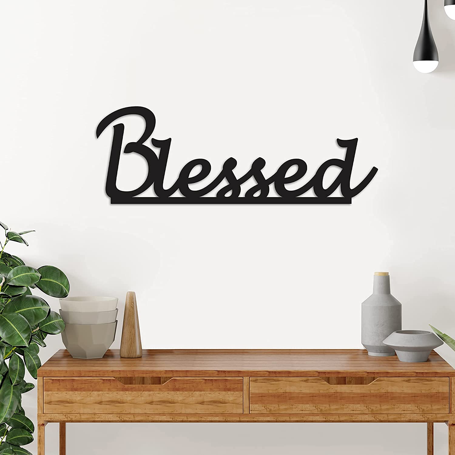 The Customizers Wall Decor Customized or Personalized Blessed High MDF Plaque Black Painted Cutout Ready Sticker for Home Décor Wall Art - (10 x 4 inch,Black)