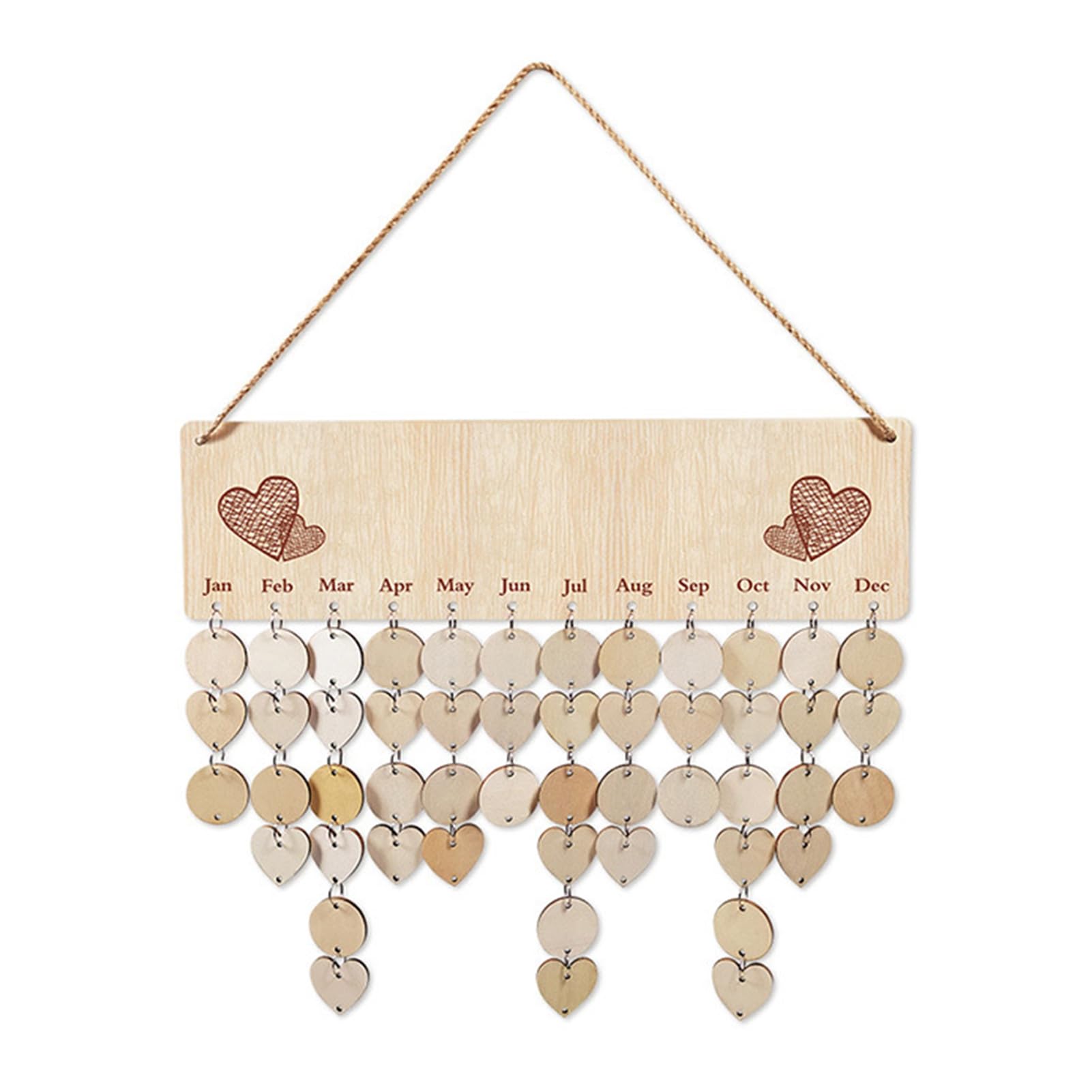 anwhriet Family Birthday Reminder Calendar Board – Wooden Wall Hanging Plaque, Personalised Date Tracker with 50 Heart & Flower Tags, Rustic Home Décor Gift for Mum, Grandma & Friends A