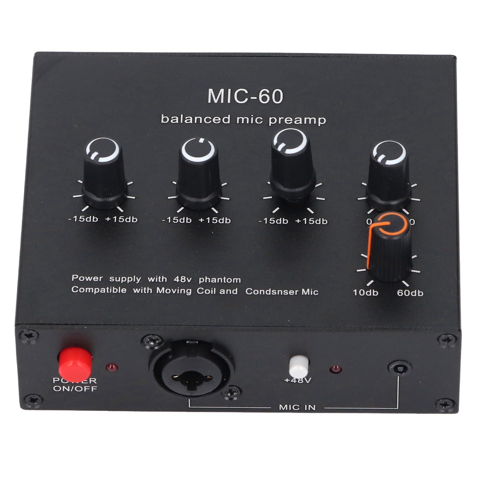 Jeanoko Przedwzmacniacz Mikrofonowy Dynamiczny Wzmacniacz Mikrofonowy XLR o Wzmocnieniu 60 DB i Mocy 48 V do Domowych Studiów, Występów na żywo i środowisk Nadawczych Stop Aluminium