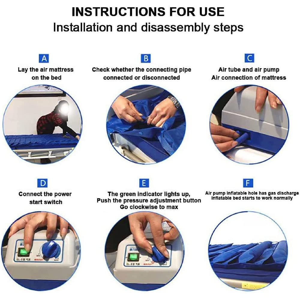 Colchón antiescaras Aire alternante, con Motor compresor, para escaras Grado I, Úlceras por Presión Y Dolor Presión, Incluye Bomba Eléctrica,200 * 90 CM,Mattress