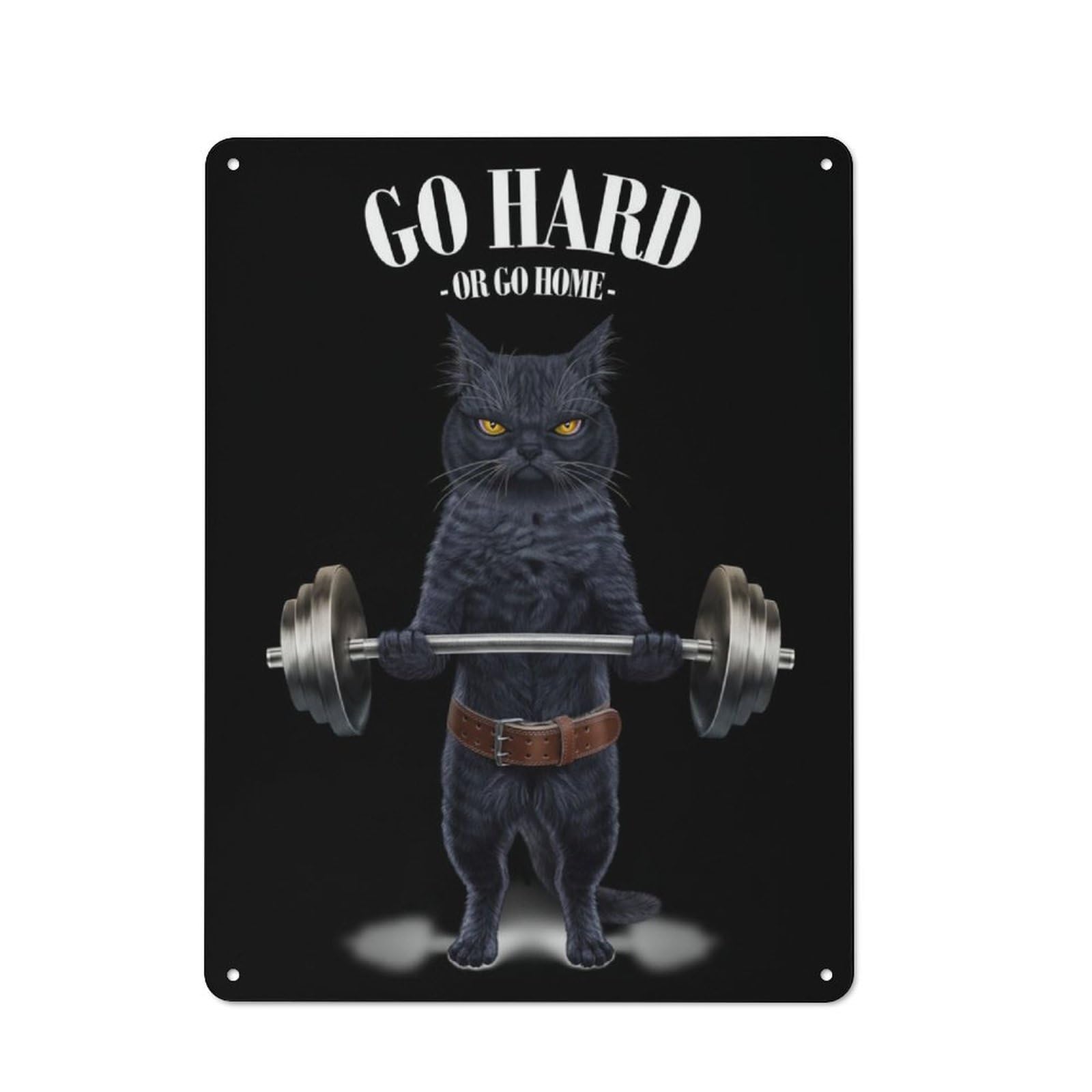 Junmoney Black Cat Weightlifting Tin Wall Plaque 40X30cm With For Pub Or Café, A Decorative Christmas Gift For Hospitality Wall Decor Collectors