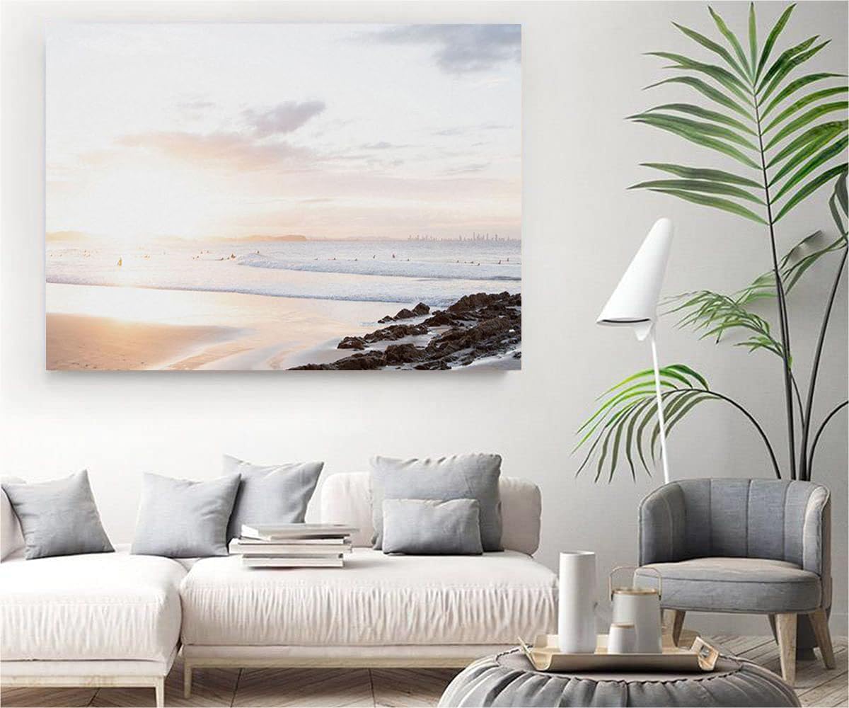 VERRE ART Printed Framed Canvas Painting for Home Decor Office Wall Studio Wall Living Room Decoration (34x22inch Wrapped) - Sunset At Snapper Rocks, Qld