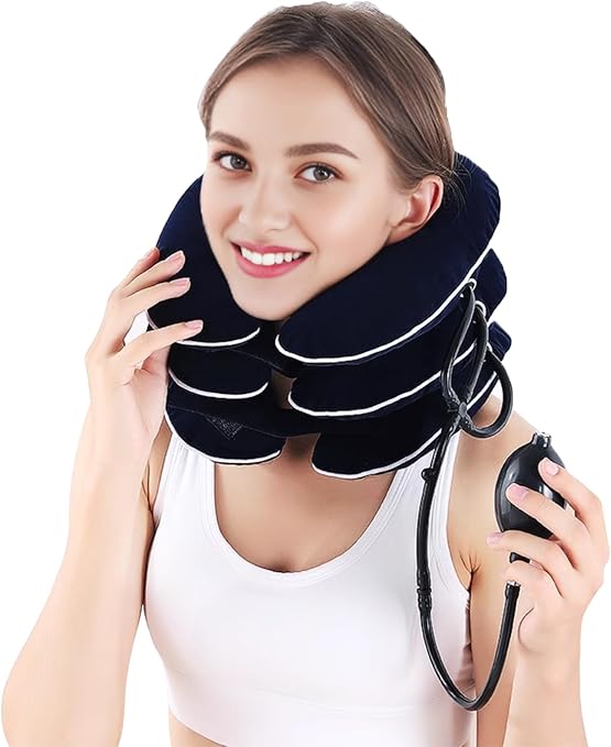 Inflatable Neck Stretcher for Cervical Traction, Adjustable Cervical Traction Device for Instant Relief, Neck Decompression Device for Neck Pain, Neck Traction Pillow, Neck Extender for Home Use(Blue)
