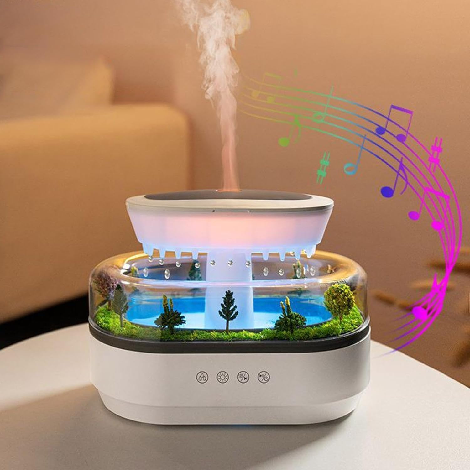 Inditradition Musical Rain Drops Aroma Diffuser Humidifier for Home (with Inbuilt Soothing Music, Multi-Colour LED, 6 Inches Height, 250ml Tank) - White-image-40