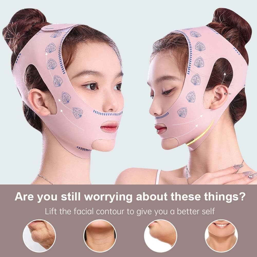 Reductor de Papada, Máscara Lifting Facial Reutilizable, Faja facial lifting, Cinturón Ajustable para Afinar el Rostro y Estilizar la Línea de la Mandíbula, Efecto V-Line y Reducción de Papada