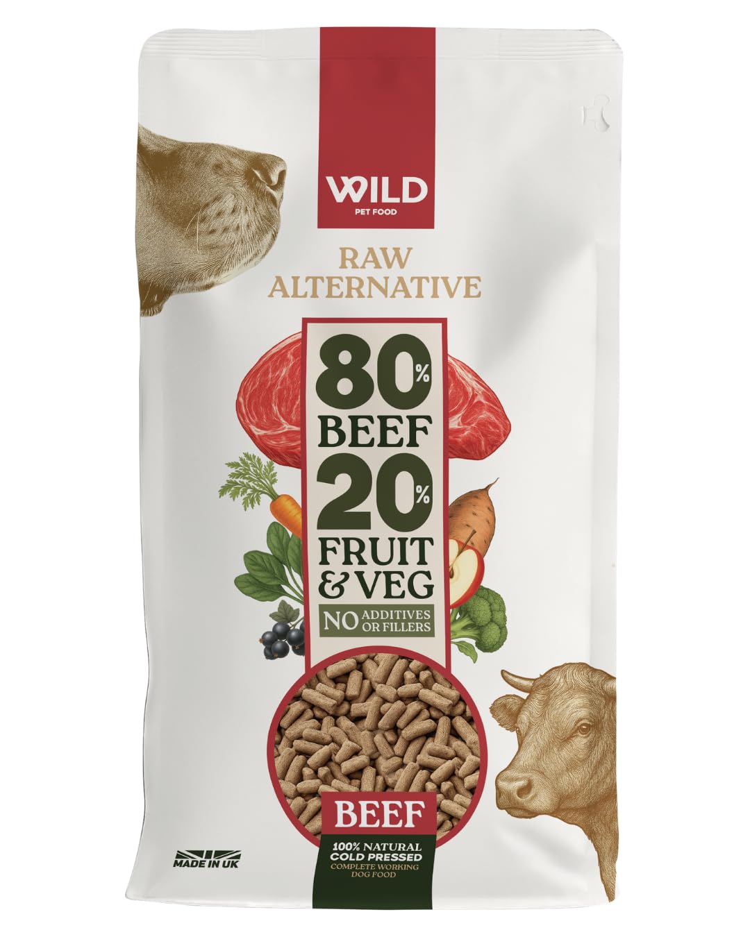 Wild Pet Food - Beef (2.5 kg) Dog Food Dry, Grain-Free and 80:20 Cold Pressed, Low Fat, High Protein and Nutritionally Complete with Superfoods - Gastrointestinal Dog Food - Adult or Puppy