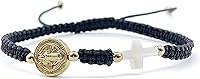 Vista 5 de Hand-Woven Thread Bracelet for Women with St. Benedict Medal and Small Nacre Cross - Adjustable Size and Perfect for Women Black