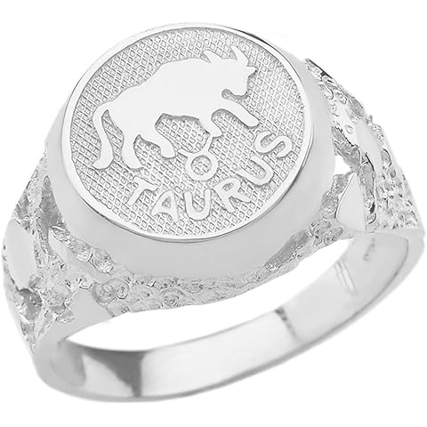 Astrology Jewelry Solid 925 Sterling Silver Taurus Zodiac Sign Band Nugget Men's Ring
