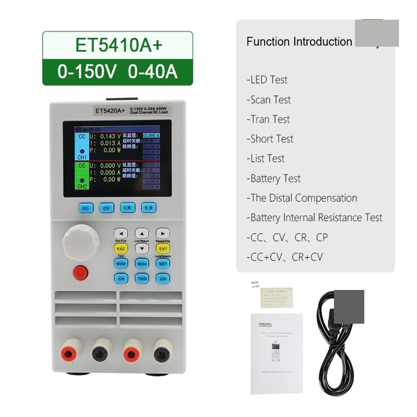 Probador de batería 1 pieza, comprobador electrónico capacidad carga, máquina prueba, monitor herramientas eléctricas digitales ET5410A+ ET5420A+ USB RS485 Sing,Disipación de calor eficiente(ET5410)