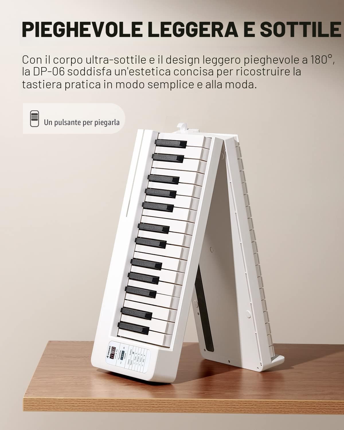 Donner DP-06 Pianoforte Pieghevole, Pianoforte Digitale per Principianti con Tastiera Semi-Pesata Full Size a 61 Tasti, Pianoforte Elettrico Portatile Bluetooth con Borsa per Pianoforte
