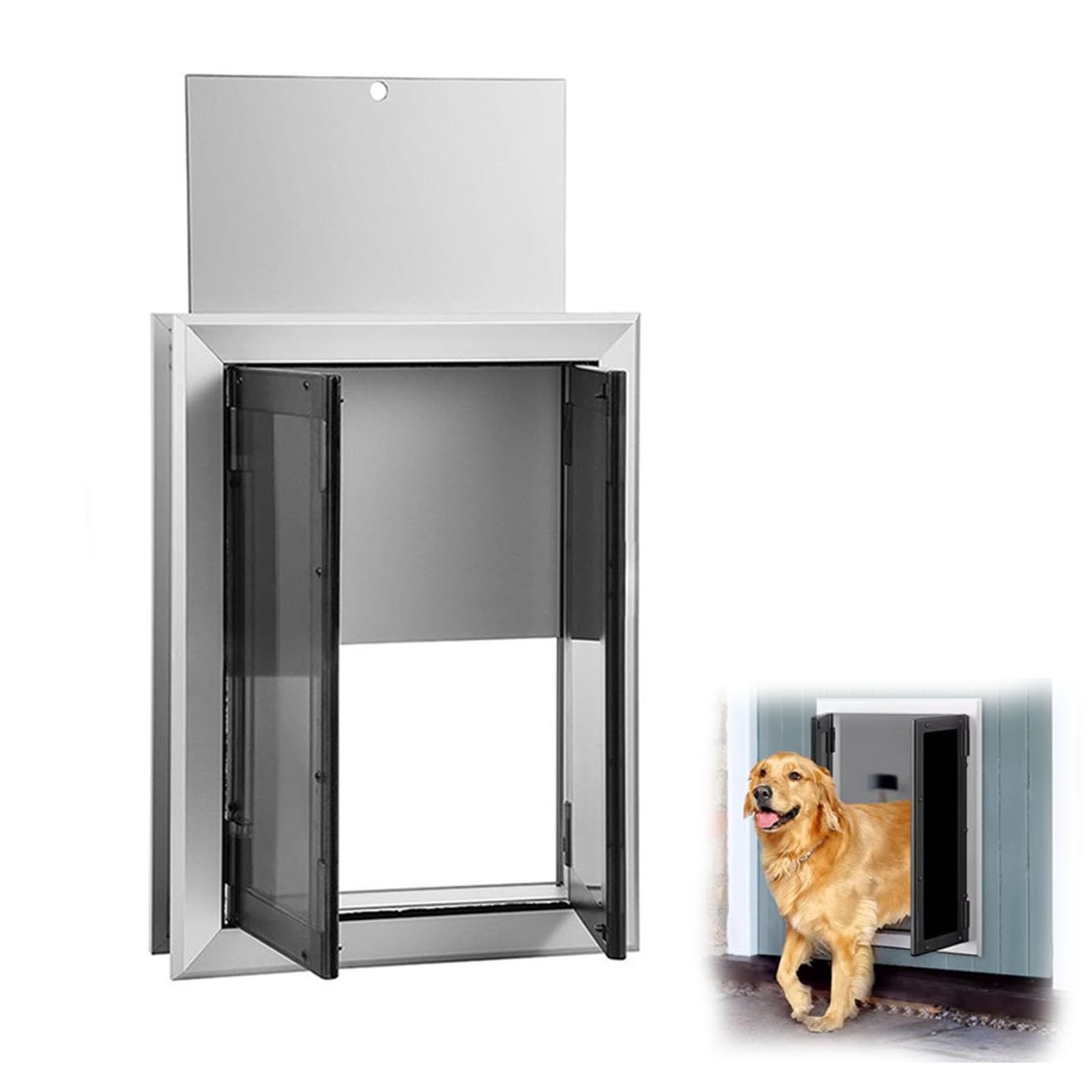 hundeklappe Zweiflügelige Aluminium-Hundetür, Selbstschließende Innentierklappe für Schlafzimmer/Küchen/Eingang, Hält Wind und Regenwasser Ab(Up to 55kg)