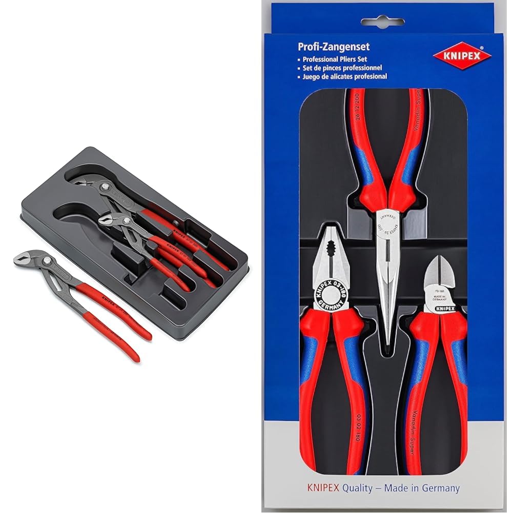 Knipex Cobra Szczypce Nastawne, Czarny/Czerwony, 36.5 x 16.99 x 3.51 cm & Knipex Zestaw szczypiec do prac warsztatowych i serwisowych karta do sprzedaży w systemie (samoobsługi/blister) 00 20 11
