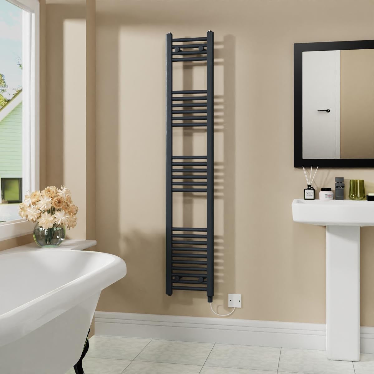 Warmehaus 800W Electric Heated Towel Rail Radiator Anthracite - 1600x300mm