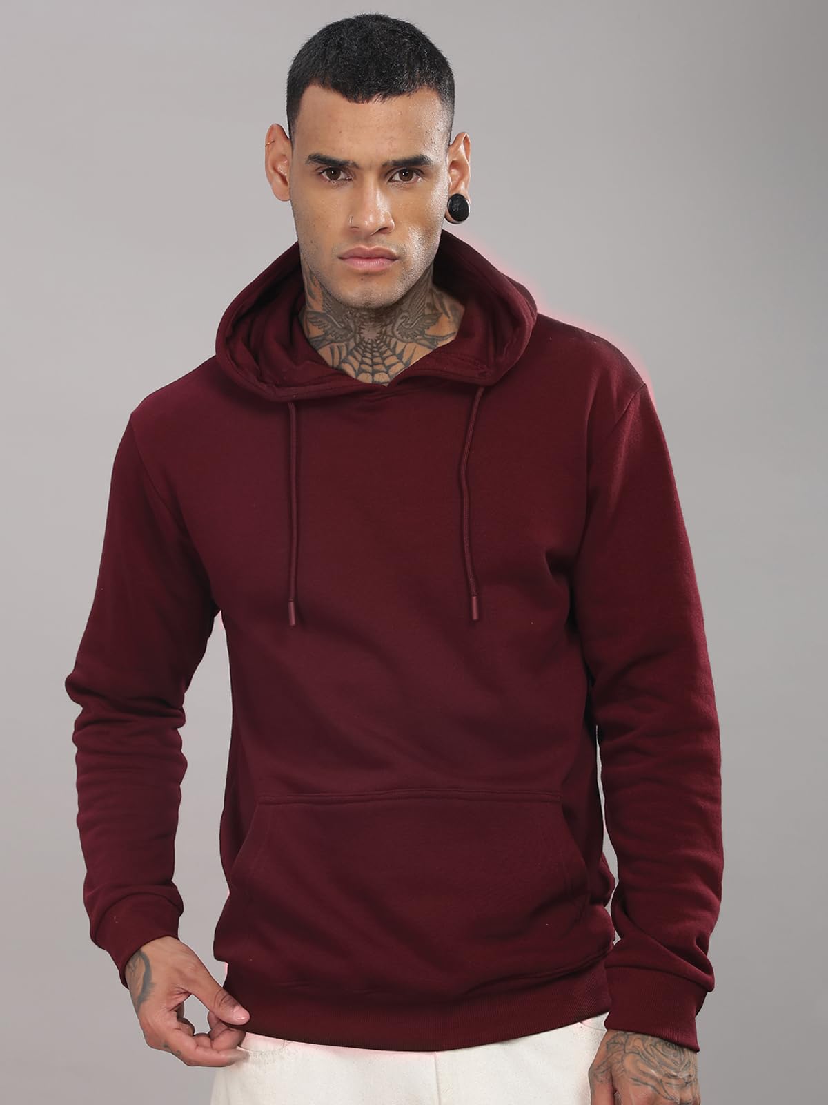 ADRO Sudadera con capucha de algodón para hombre, Granate, Medium