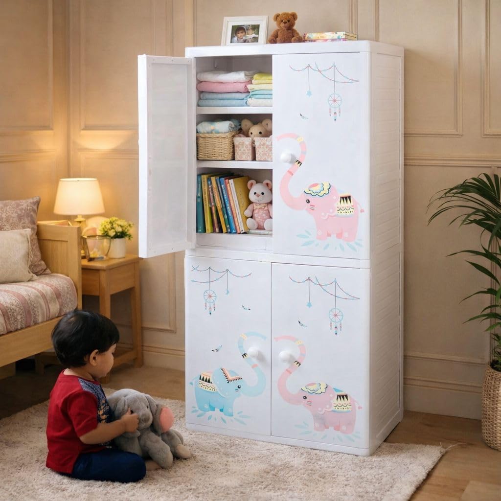 The Tickle Toe Large Plastic Storage Closet for Baby/Kids Room | Multipurpose Organizer Cabinet with Drawers | White | 57L x 38W x 131H cm