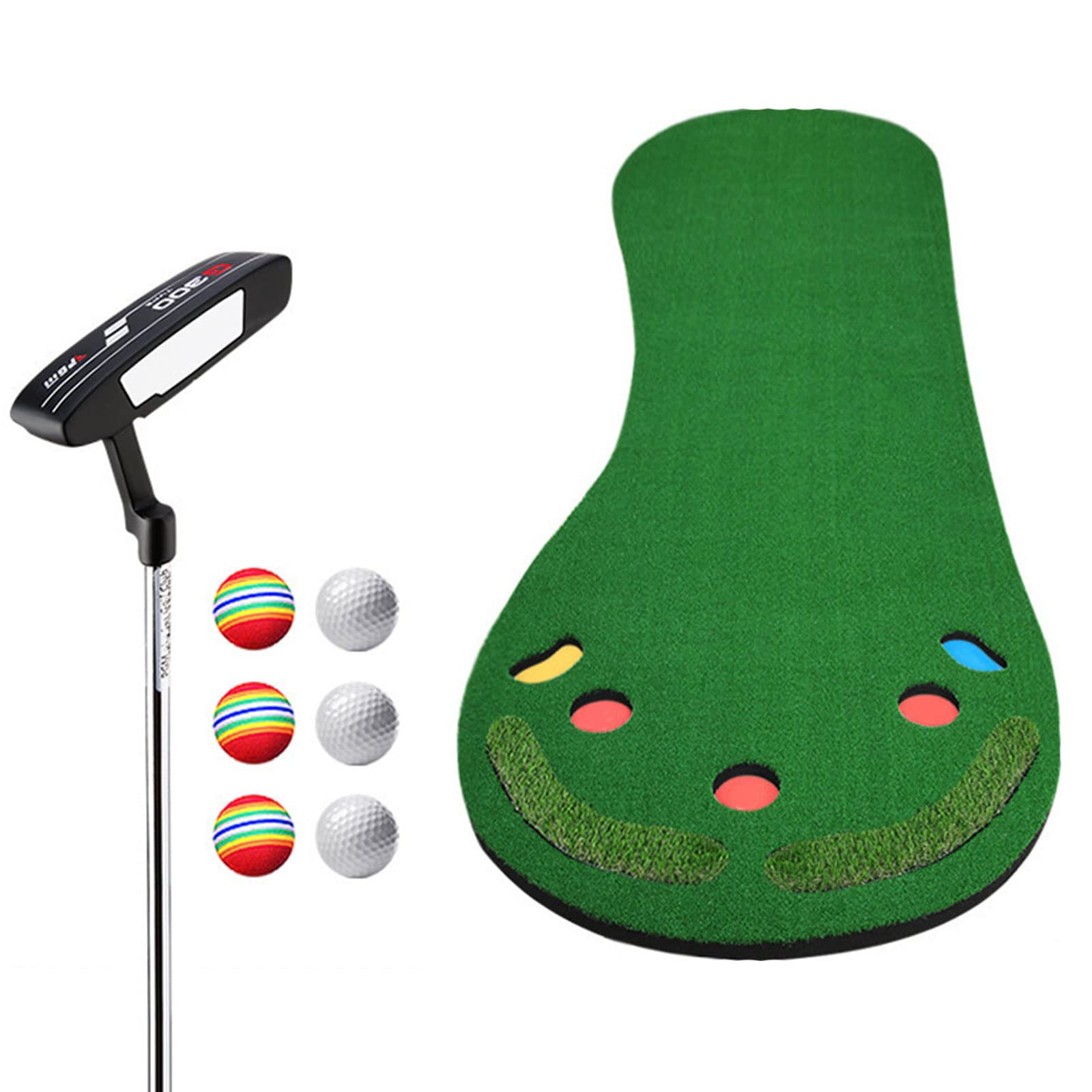Tapis de golf avec pente et 5 trous : ensemble d'entraînement intérieur complet avec club et 6 balles