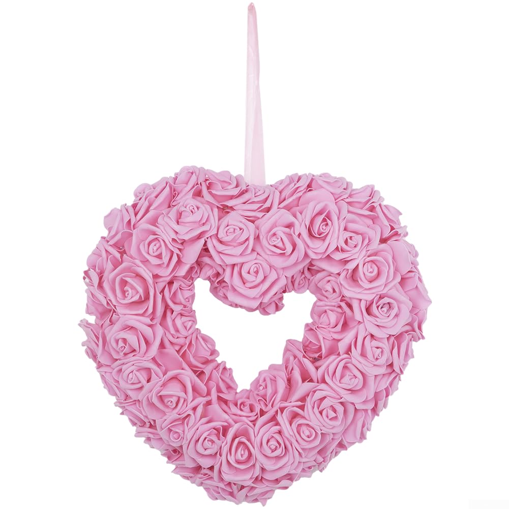 Couronne de Saint Valentin en mousse à suspendre sur une porte - 36 cm - Rouge, orange, rose - Décoration murale pour fête de mariage - Décoration murale - Maison britannique (rose rouge)