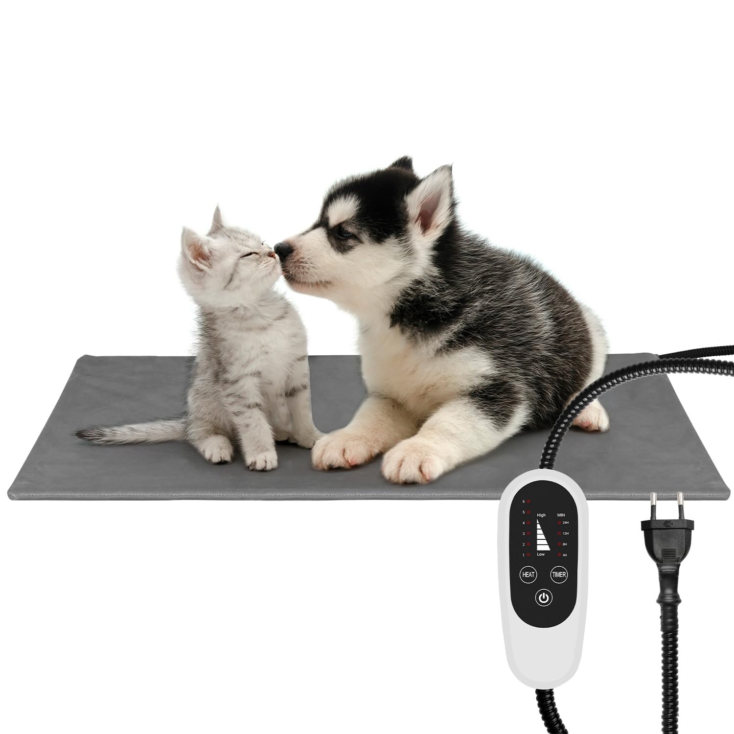 NICREW Tappetino Riscaldante per Gatti e Cani con Timer e Temperatura Regolabile, Tappeto Riscaldante Gatti Grigio, 40x70cm