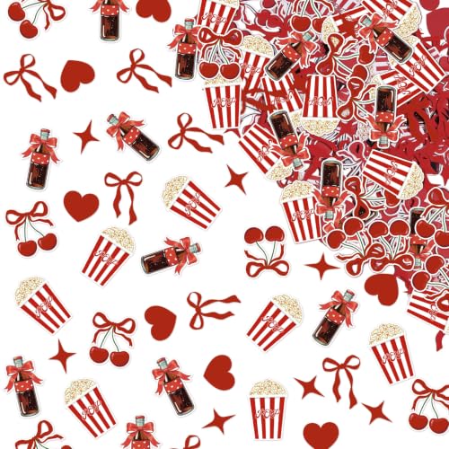 Image of Flutesan 200 Pcs She's Ready to Pop Baby Shower Confetti Red Coquette Bow Retro Soda Popcorn Confetti She's Ready to Pop Table Decorations for Baby Shower Gender Reveal Party Supplies