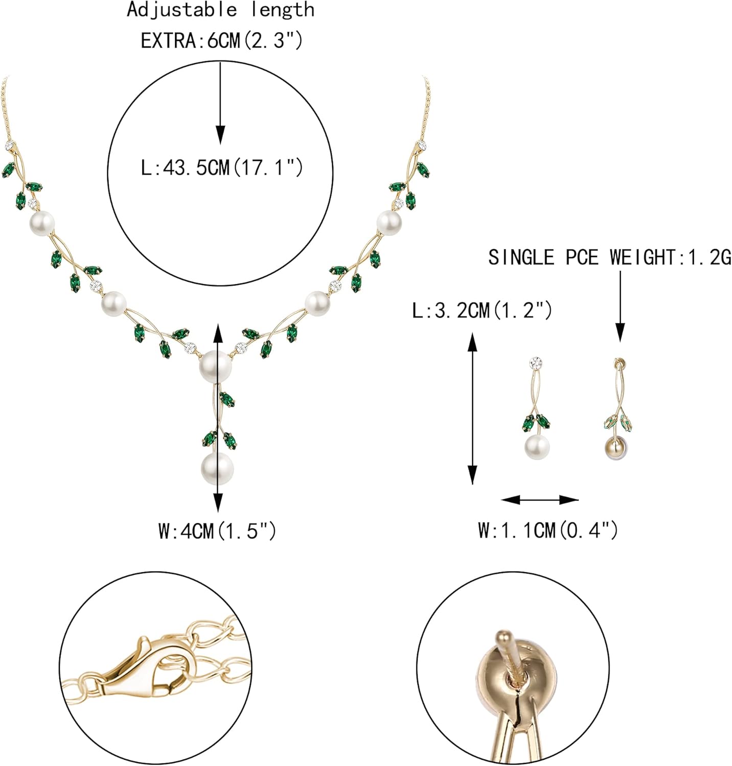 EVER FAITH Wedding Pearl Jewelry for Bride CZ Crystal Simulated Pearls Floral Vine Filigree Bridal Necklace Earrings Set - Image 4