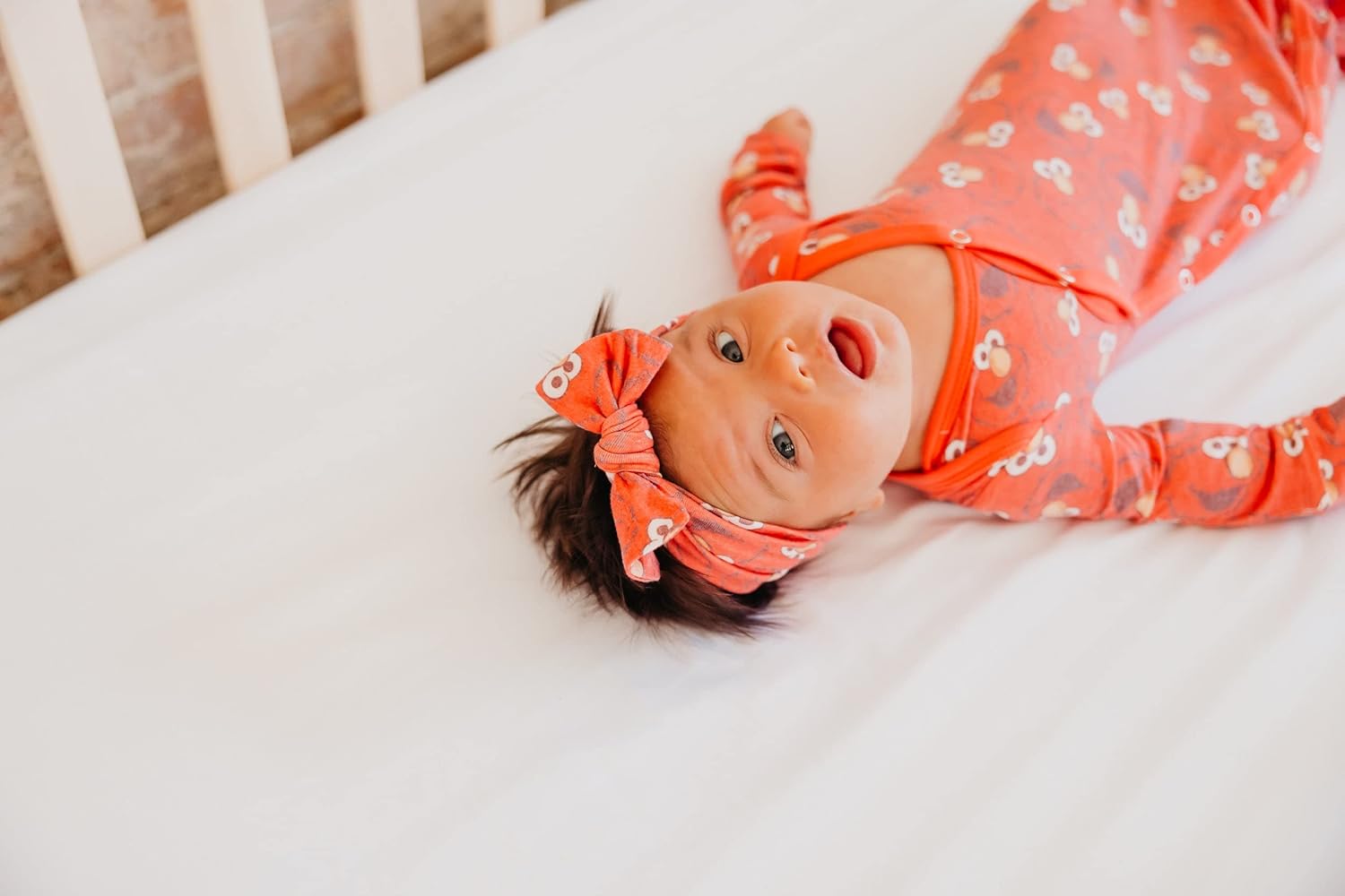 Copper Pearl Baby Gown - Knotted Newborn Sleepers for Baby Boy and Girl, Soft Stretchy Long Sleeve Infant Gowns with Bottom Tie and Hand Mittens, Perfect Hospital Coming Home Outfit (Elmo) - Image 6