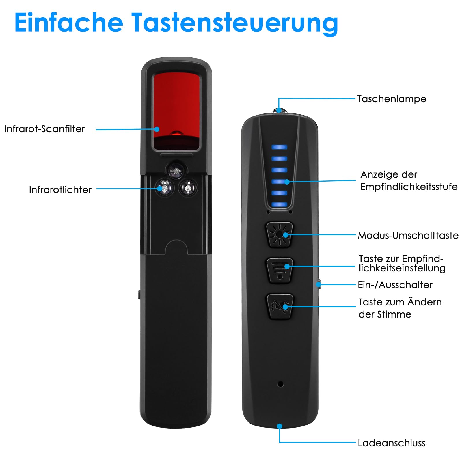 KIMTAR Anti-opname detector, RF-detector, verborgen camera, detector, 6 niveaus, gevoeligheid, voor hotel, thuis, kantoor