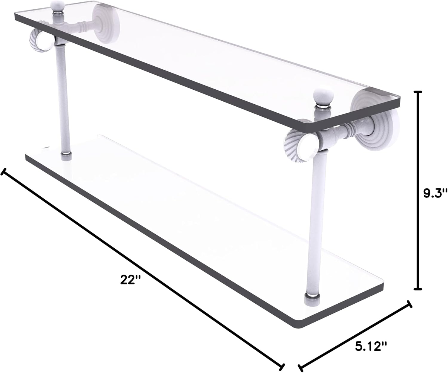 Allied Brass PG-2T-22 Pacific Grove Two-Tiered Glass Shelf with dimensions