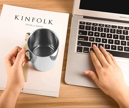 Miniatura 7 de IMEEA Tazas de café para acampar de 10 onzas, de acero inoxidable de doble pared con asa, juego de 2