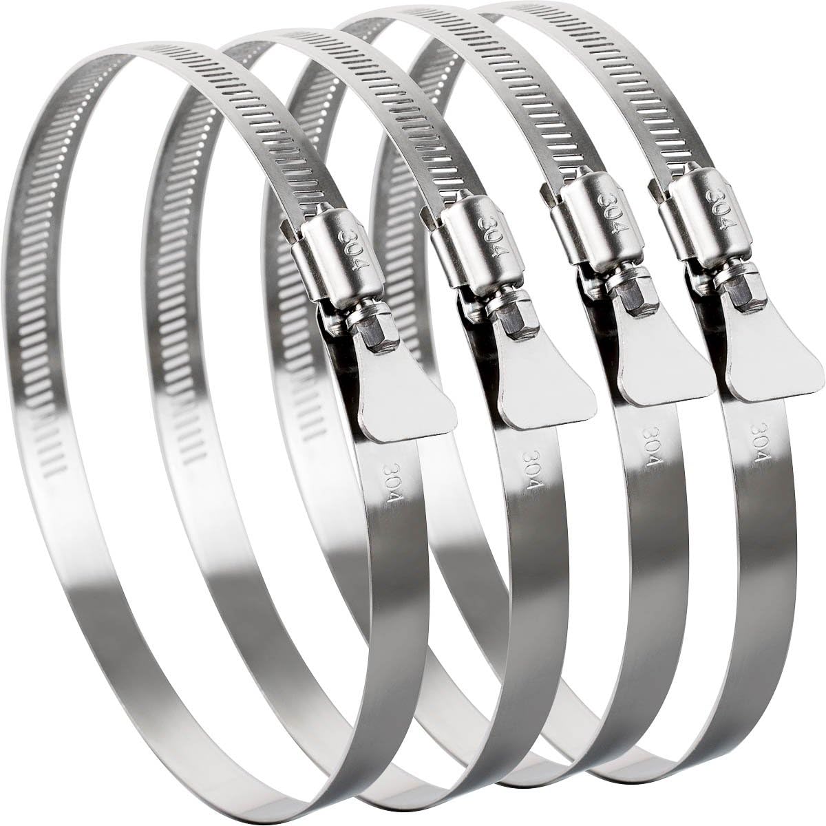 Yoiyee Silver 118-140Mm Hose Clamp, 304 Stainless Steel Adjustable Pipe Clip With Thumbscrew, Butterfly Type Metal Worm Drive Ducting Strap For Securing Gas/Fuel Line, Pack Of 4