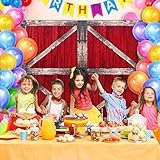 Barn Door Props, Fabric Red and White Wood Sign Backdrop Barn Door Photo Booth Barn Door Background for Barnyard Party Decorations, 63 x 52.4 Inch