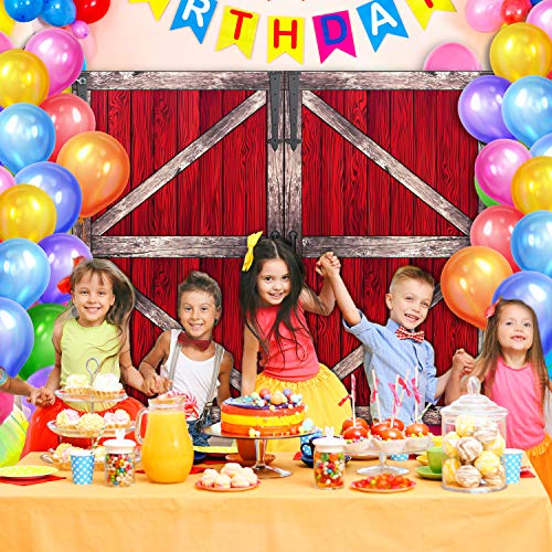 Barn Door Banner Fabric Red and White Wood Sign Backdrop Washable Barn Door Props for Barnyard Party Decorations?63 x 52.4 Inch