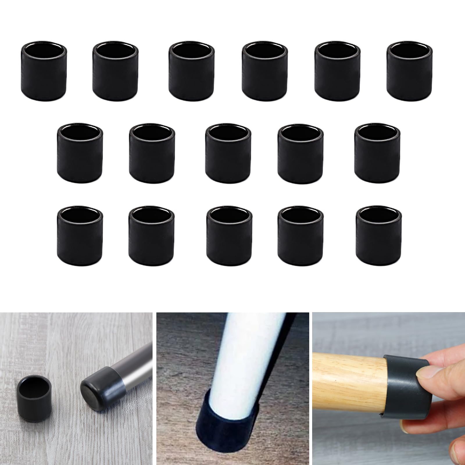 Skypro Black 16Pcs Round 18Mm Silicone Chair Leg Floor Protector, Chair Leg Caps, Furniture Foot Protectors, Stool Leg Caps To Prevent Hardwood Floor Scratches And Reduce Noise