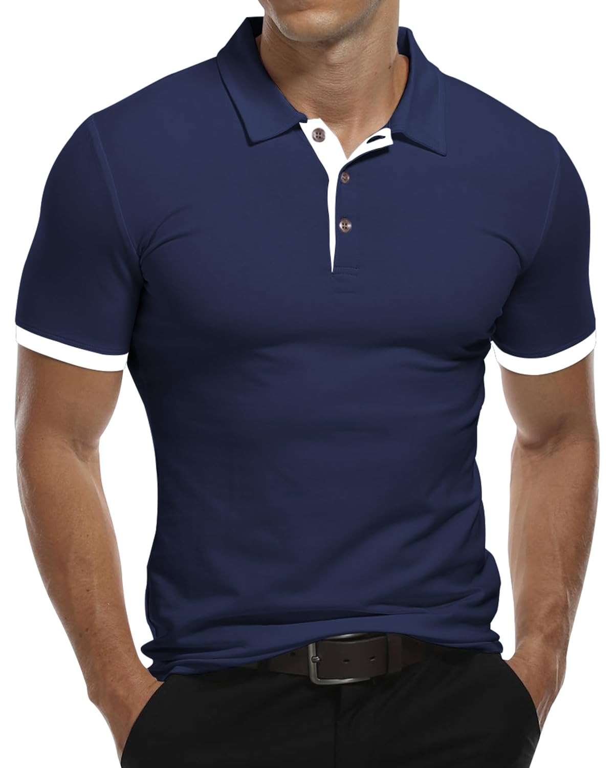 KUYIGO Hombres Polo de Manga Corta Cabeza de Ciervo Bordado Golf Tenis Camiseta de Algodón S-XXL