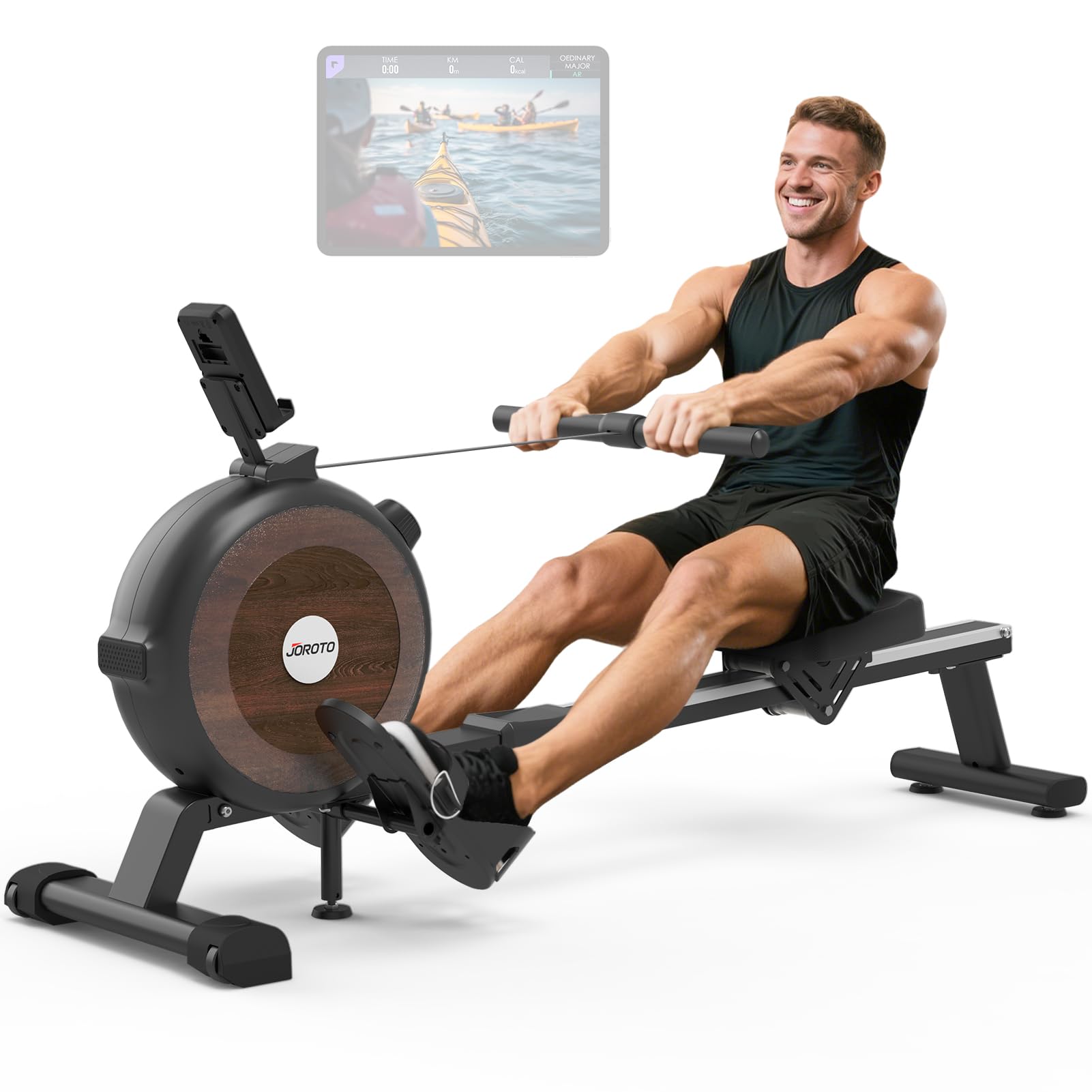 Rowing Machine, JOROTO Magnetic Rower Machines for Home Use, Adjustable Resistance Bluetooth Foldable Rowing Machines, Super Quiet, LCD Monitor and Tablet Holder MR20H-Black