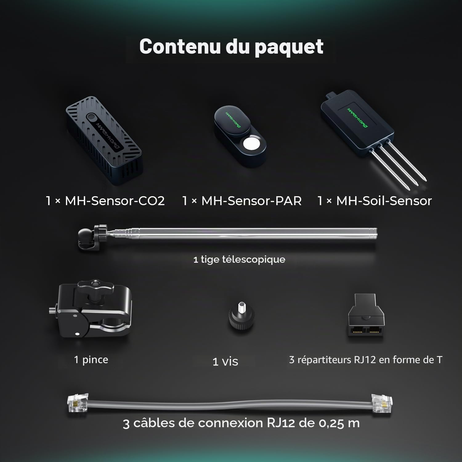 MARS HYDRO Kit de capteurs de plantes : capteurs PPFD, CO₂ et de sol pour iControl & iHub-Pro. Surveillance et contrôle précis de l'environnement pour la culture intérieure