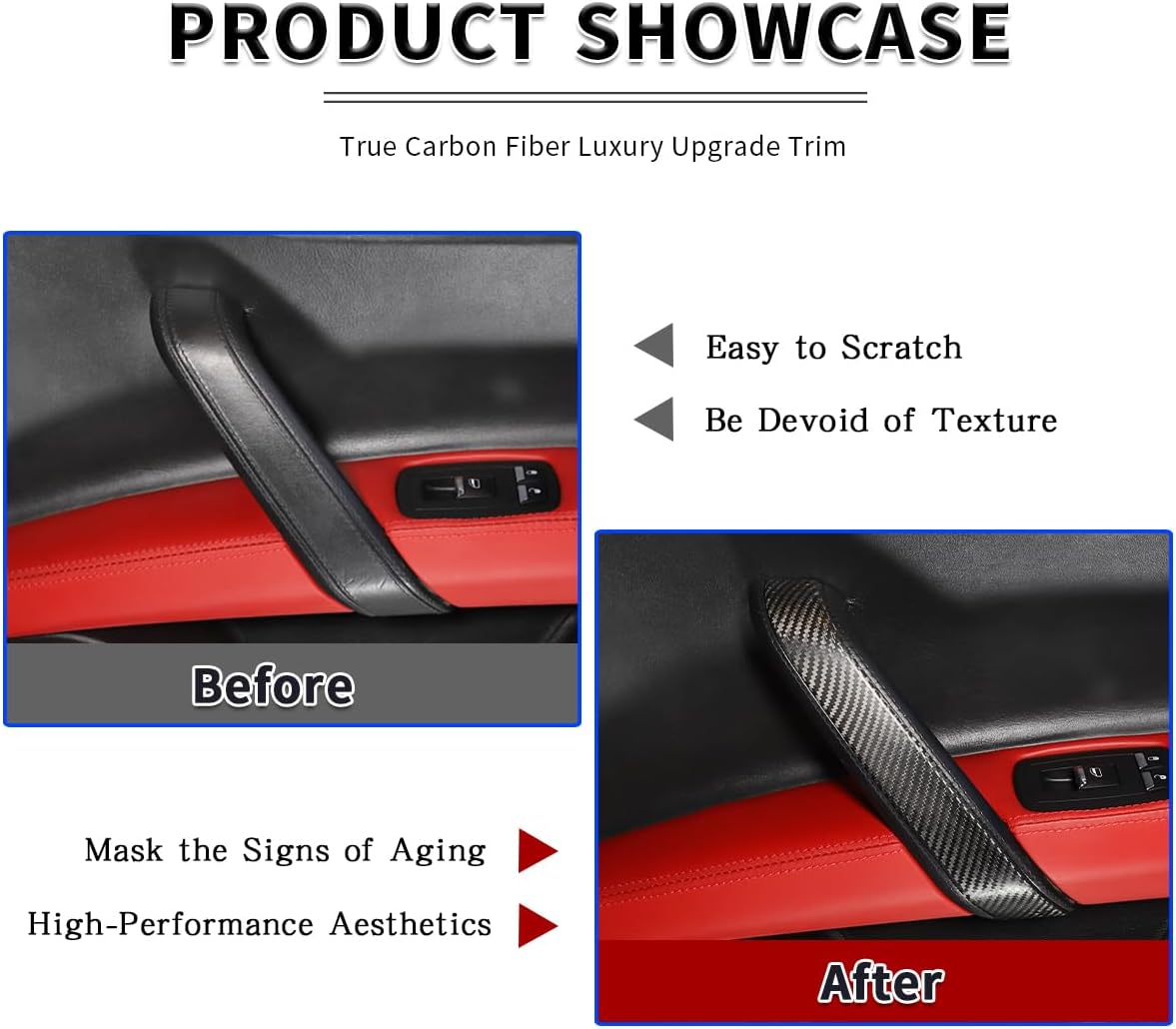 Auto Inner Door Armrest Handle Decorative Protector Cover,Real Carbon Fiber Trim,Fit for Maserati Ghibli 2014-2022,Car Interior Accessories 3PCS (Black Carbon Fiber)