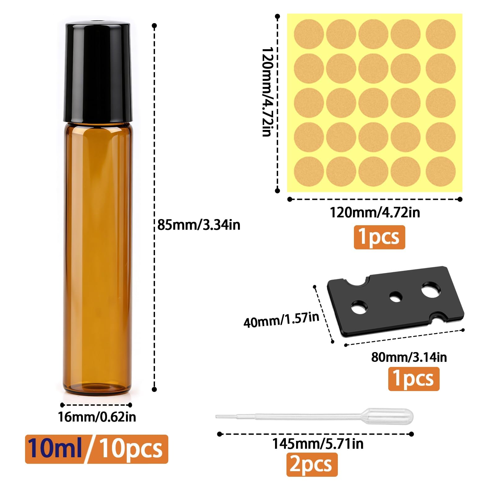 Roll on butelka pusta 10 ml, rolka na olejki eteryczne, akcesoria, 10 sztuk, odporne na promieniowanie UV, do wielokrotnego napełniania, szklane butelki roll-on z kulką ze stali nierdzewnej