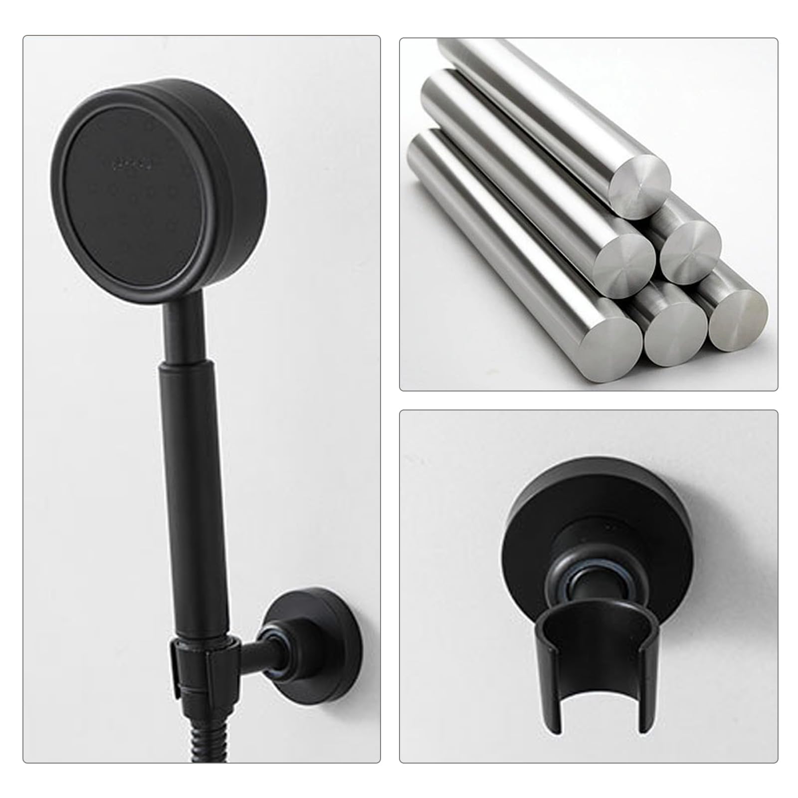 Supporto Doccia Regolabile In Acciaio Inox - Girevole 360°, Universale, Da Parete, Con Viti Di Fissaggio (Nero)