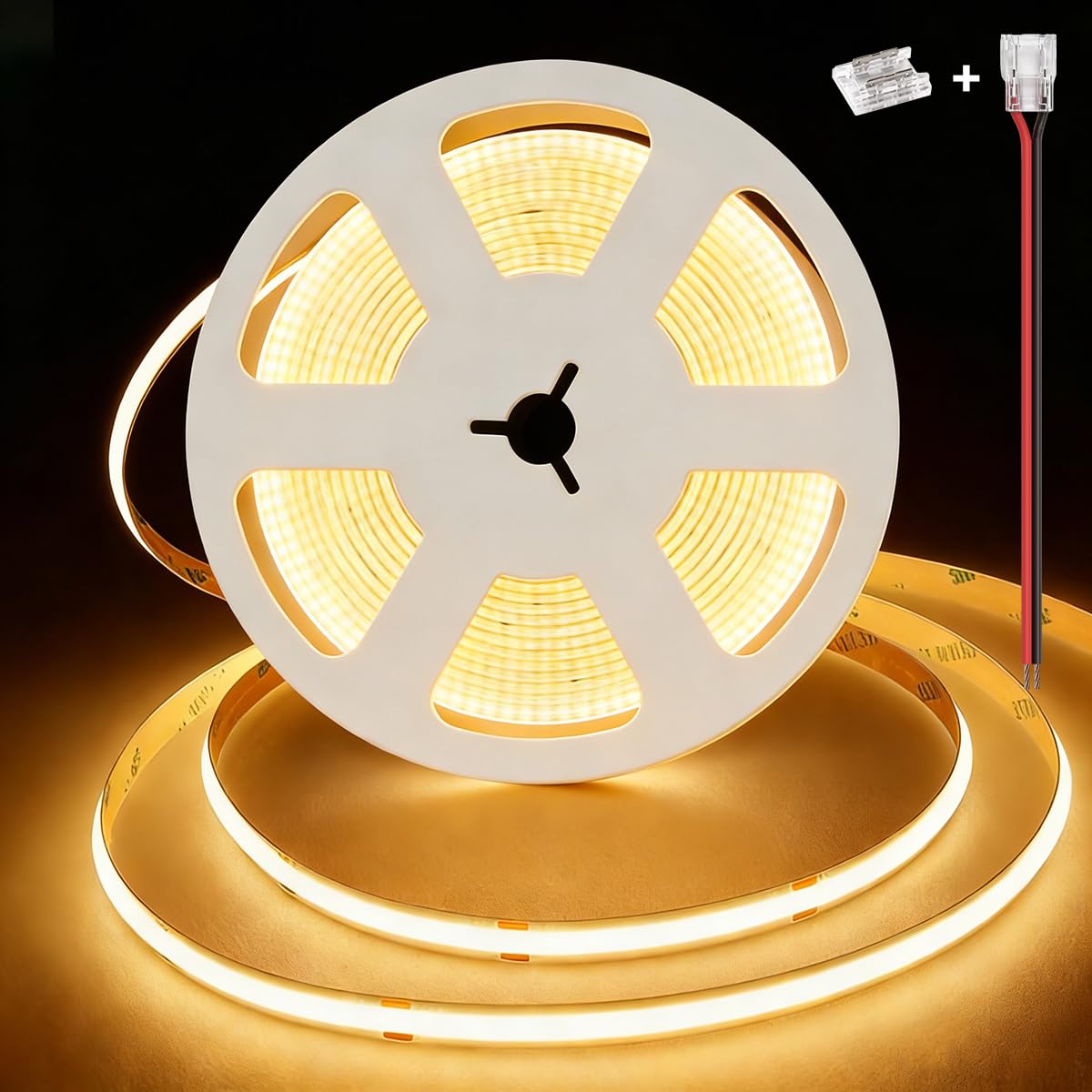 illuburg 24V COB LED Strip Warm White 3000K 5m 480LEDs/m CRI90+ Dimmable Self-adhesive Strip Striscia Strip Luminous โ image 1