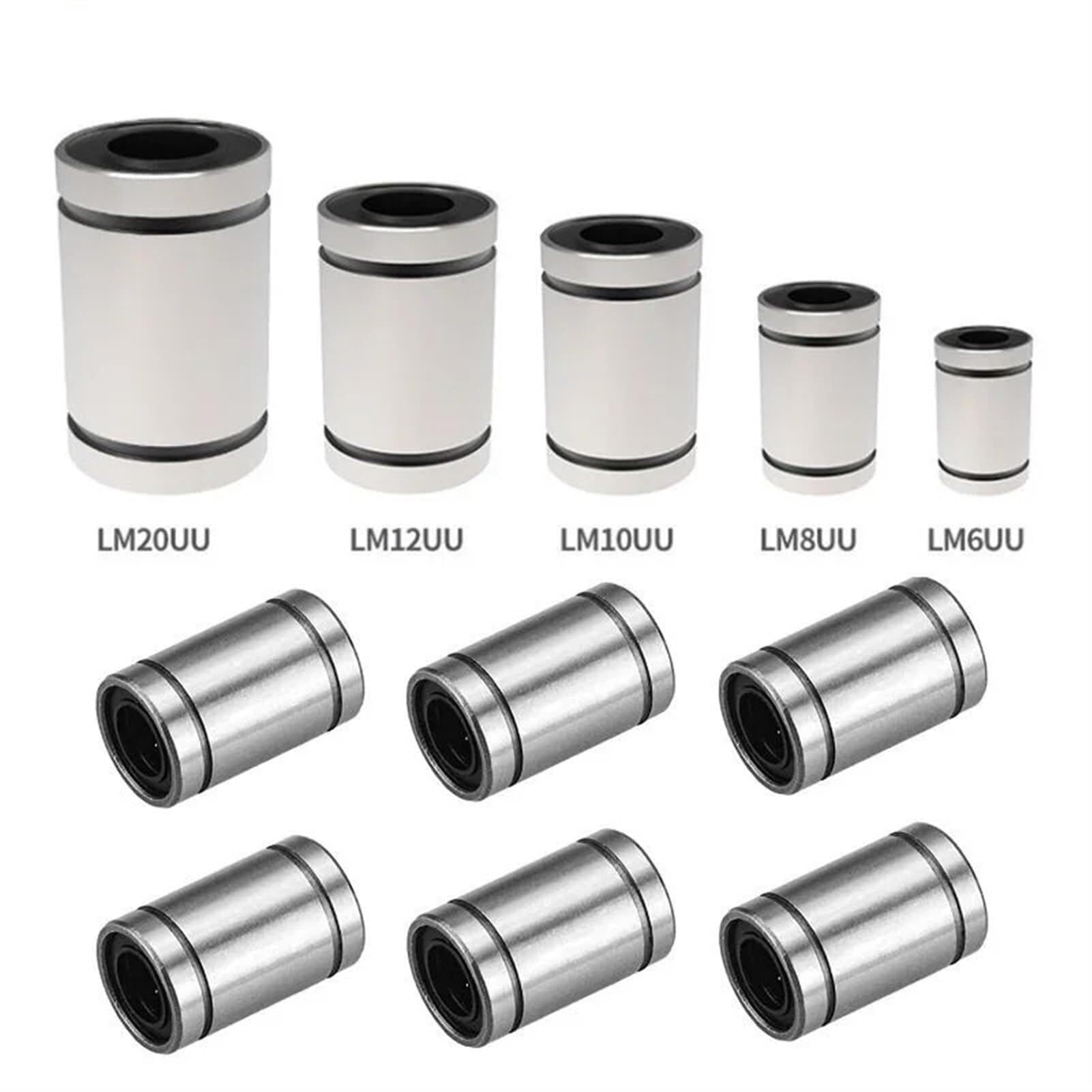 Rillenkugellager, 4 Stück, LM8, LM8UU, LM10UU, LM6UU, LM12UU, lineares Kugellager, Stangenschiene, lineare Wellenlager, CNC-3D-Druckerteile (Größe: LM16UU 16 x 28 x 37)(LM20UU 20x32x42)