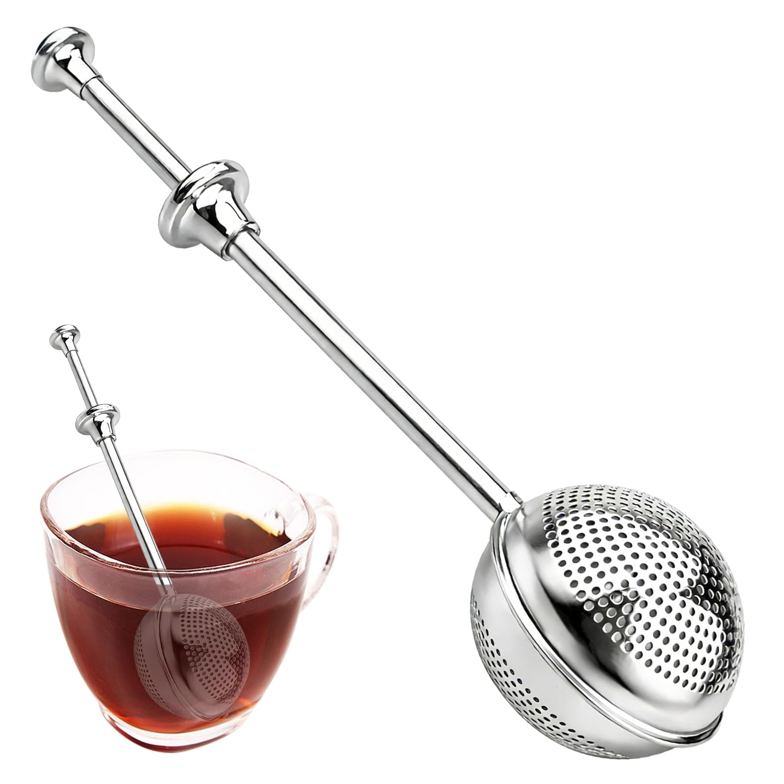 Flour Sifter 304 Stainless Steel Flour Duster Tea Strainer set Spring-operated Handle Strainer for Baking, Sifting Sugar, Flour, Spices, and Herbs (Total Leak)
