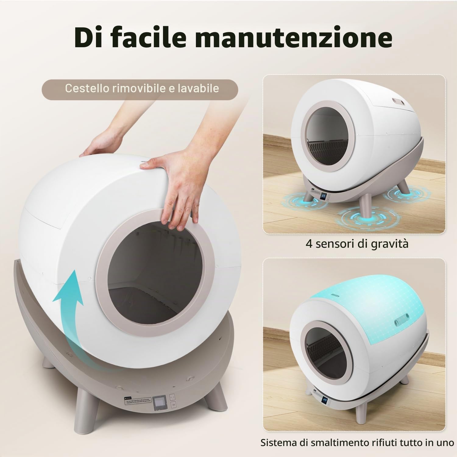 Nobleza - Lettiera Gatto Autopulente, Antiodore Lettiera Automatica Autopulente con App 80L, Cassetta Autopulente WiFi per Più Gatti, Sacchi Spazzatura Inclusi