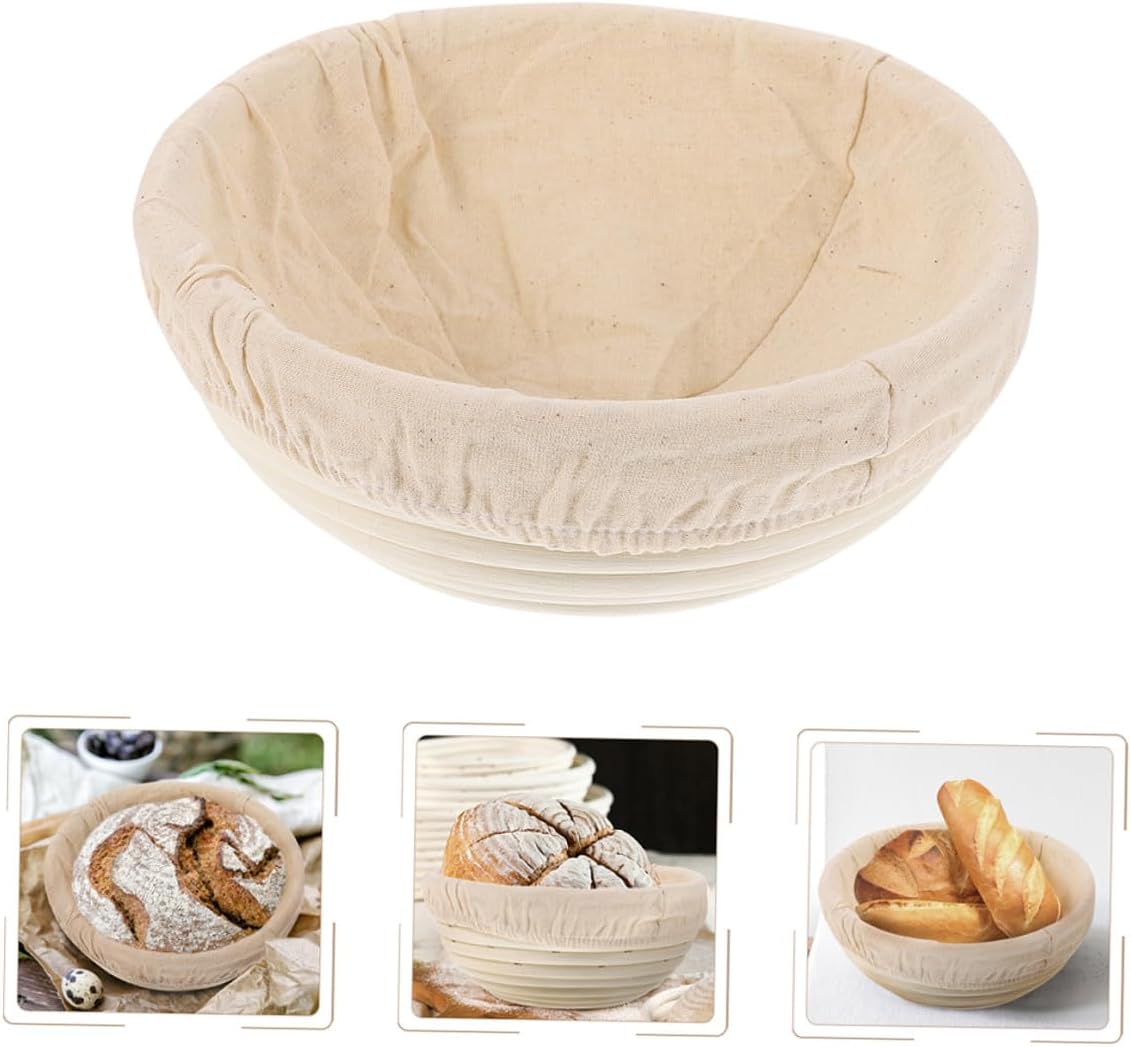 Zerodeko Sourdough Bread Proofing Basket Natural Rattan Dough Rising Basket with Cotton Liner 23cm round Baking Tool for Home Baking