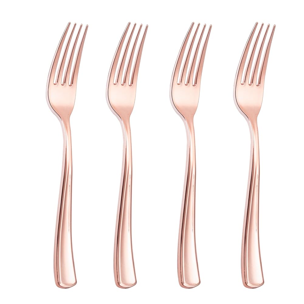 Liacere 200 Pack Rose Gold Forks Disposable - 7.4 inch Heavy Duty Plastic Forks - Heavyweight Plastic Fork - Rose Gold Silverware for Catering, Parties, Dinners, WeddingMother\'s DayValentine\'s Day