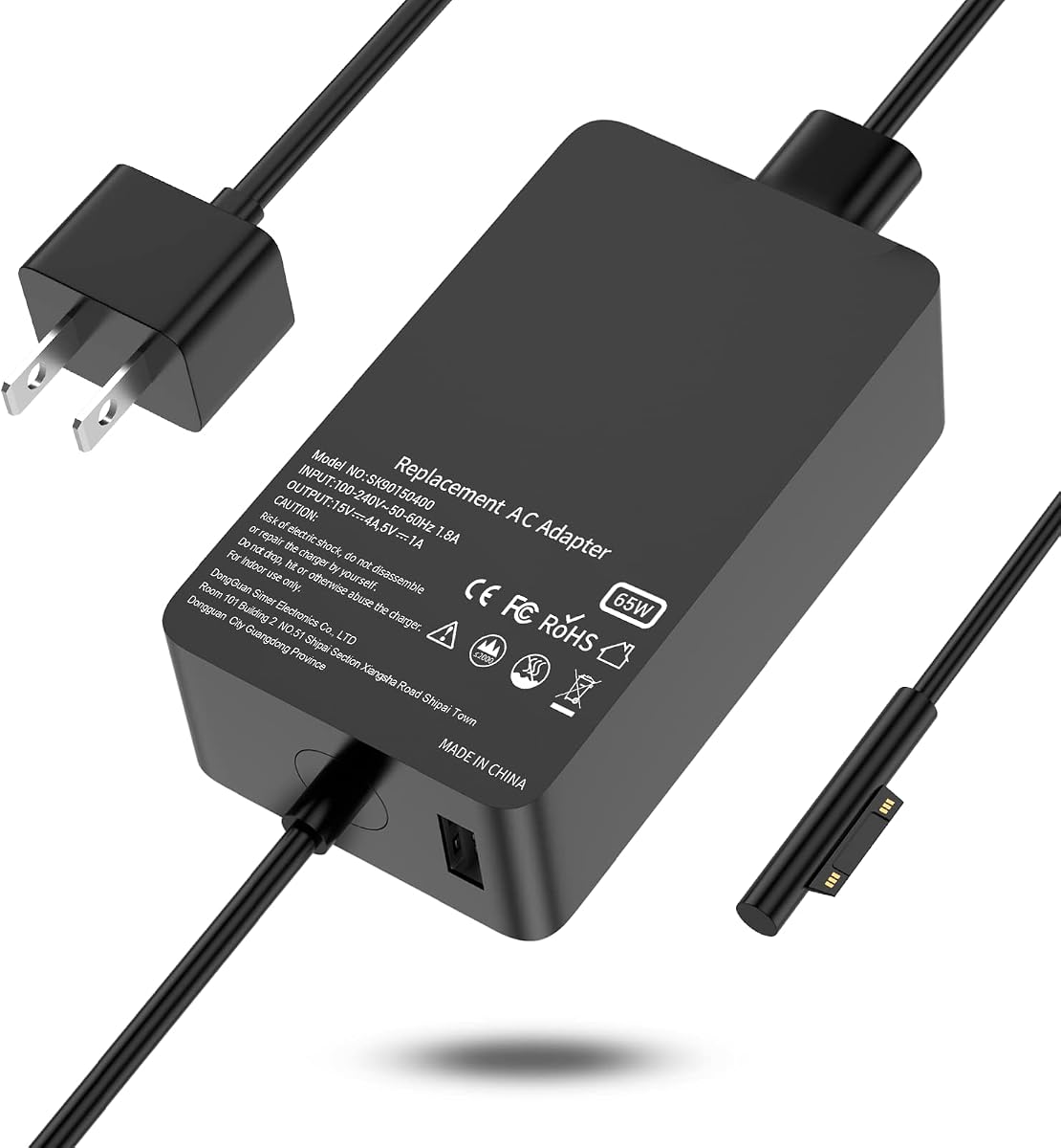 Cargador de portátil de 65 W compatible con Microsoft Surface Pro 11 10 9 8 3 7 7+ 6 5 4 X,compatible con Surface Windows Portátil 7 6 5 4 3 2 1,Libro 3 2 1 65 W 44 W 36 W Cable de alimentación